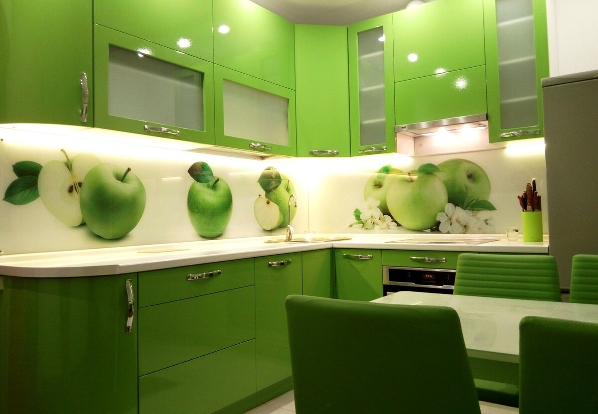 Кухня Белая С Зеленым Фото