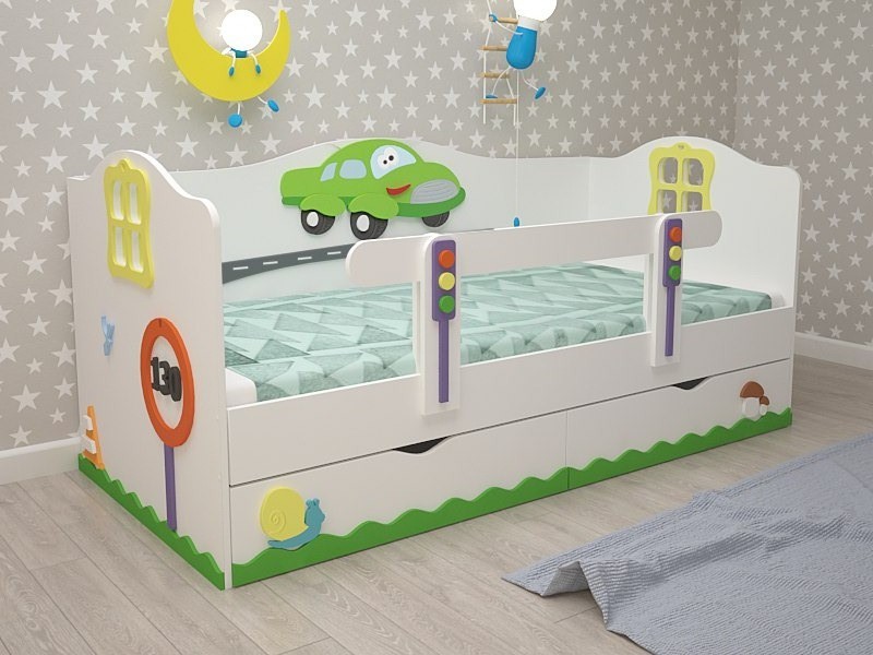 детская кровать с бортиками и ящиками