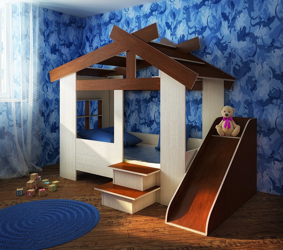 кровать-домик для детей коричневый