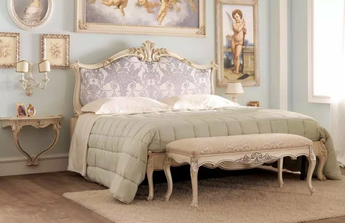 кровать с мягким изголовьем рококо