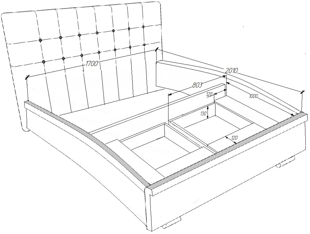 чертеж двуспальной кровати из лдсп