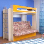 детская двухъярусная кровать желтая с диваном