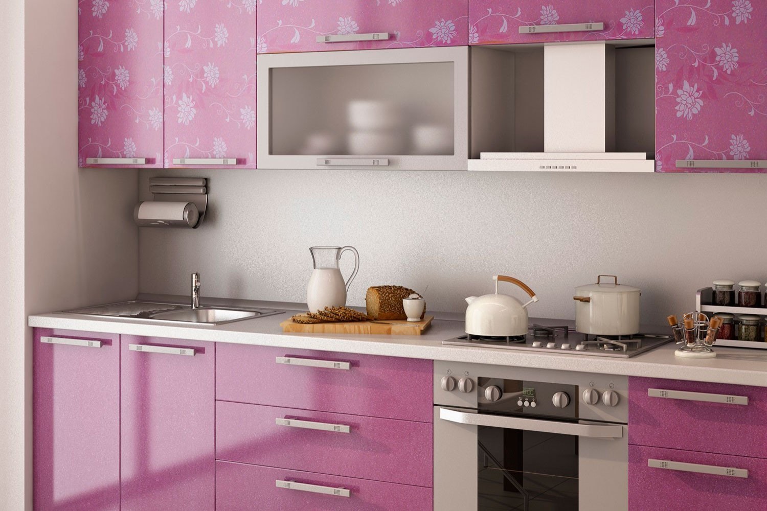 Обои для кухни на вайлдберриз. Кухонный гарнитур розовый. Розовый гарнитур для кухни.