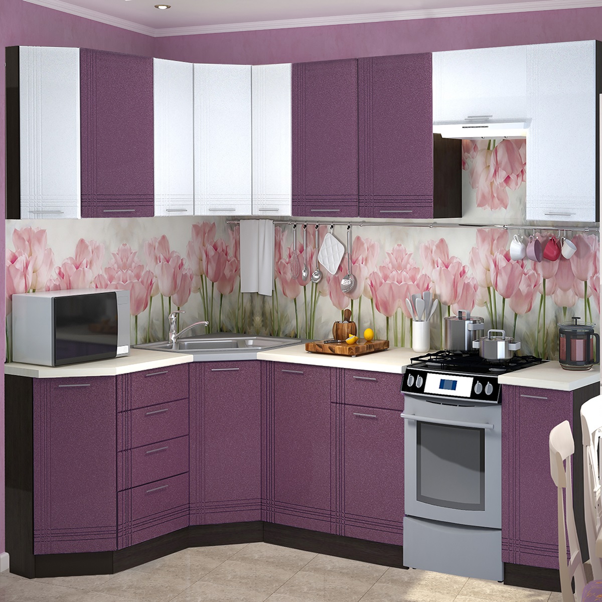 Кухня пенза мебель каталог. МДФ «фиолетовый металлик» 9504. Кухня фиолетовый металлик. Фиолетовые кухни угловые. Кухонный гарнитур сиреневый с цветами.