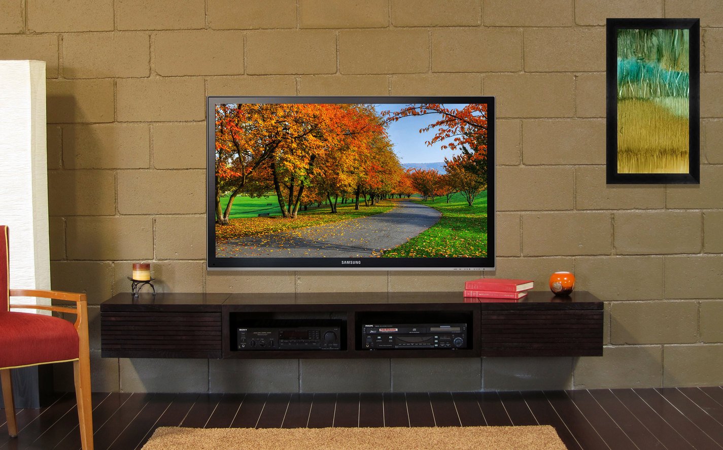 Полка под телевизор в современном стиле напольная