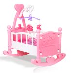 розовая кукольная кровать-качалка