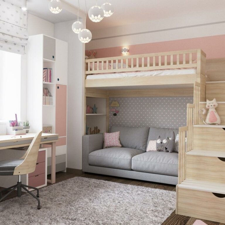Детская комната с диваном и кроватью для одного