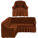 еврочехол на диван с юбкой коричневый