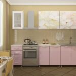 кухонный гарнитур розовый с белым