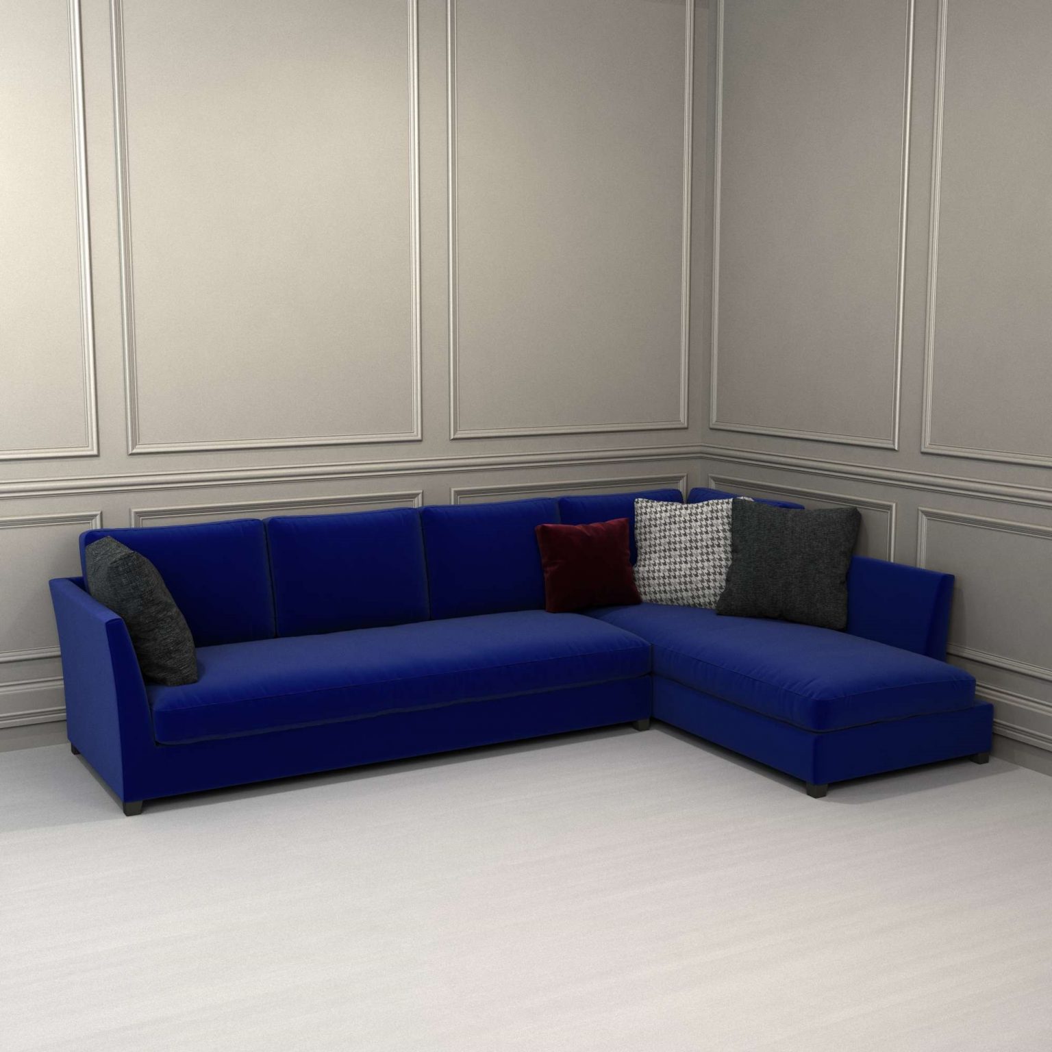 Синий диван в голубой комнате