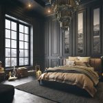 спальня с черной мебелью в стиле арт-деко