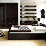 спальня с черной мебелью в стиле хай-тек