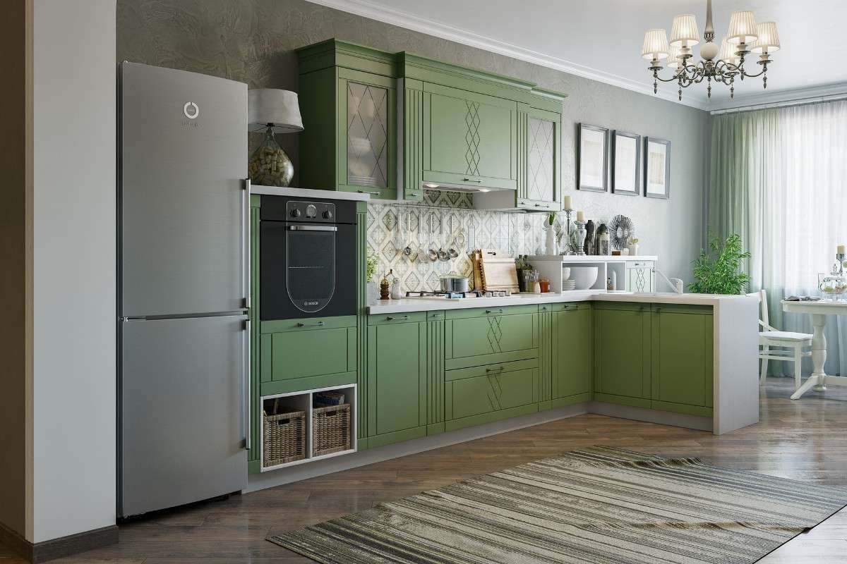 зеленая кухня в стиле кантри
