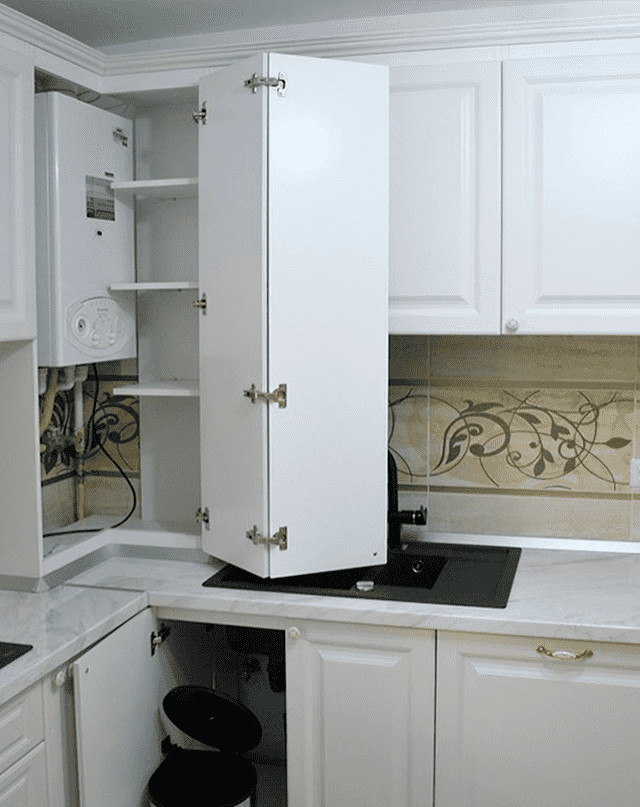 Установка газовой колонки в шкаф кухни