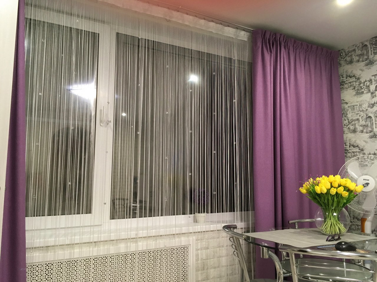 нитяные шторы на кухню дизайн