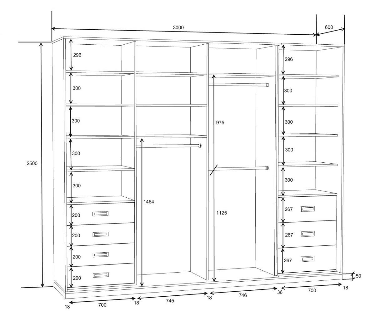 Шкаф купе 1800х2400х600 чертеж