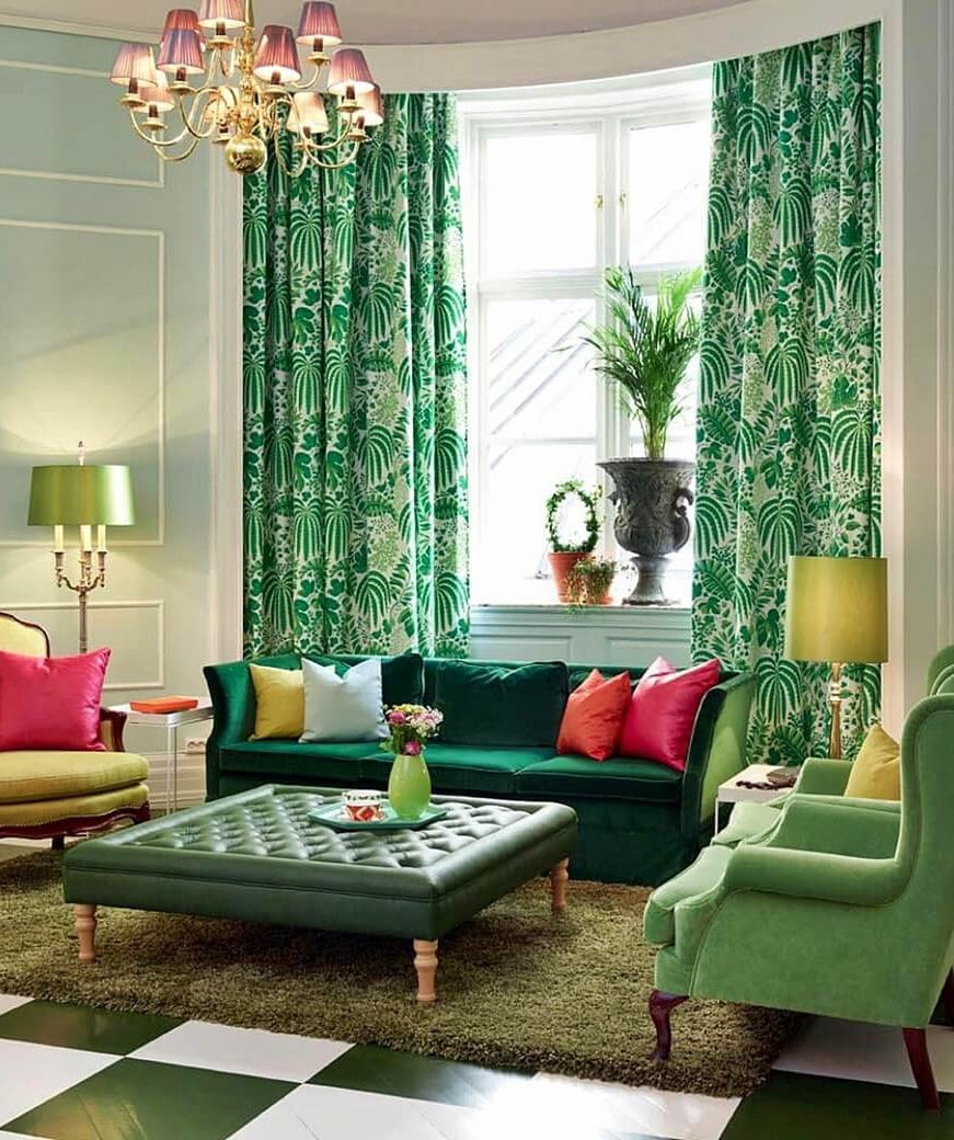 Темно-зеленый диван: в интерьере гостиной, прихожей, кухни, спальни и .