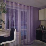 длинные шторы на кухню фиолетовые кисейные