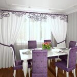 длинные шторы на кухню белые с фиолетовым