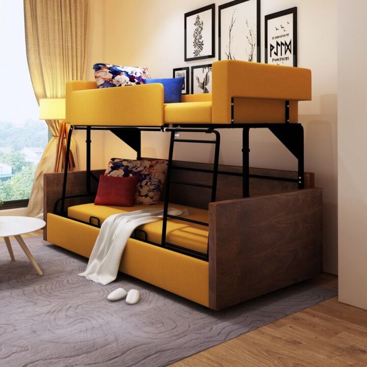 Двухъярусная двуспальная кровать с диваном внизу