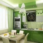 зеленые обои кухня