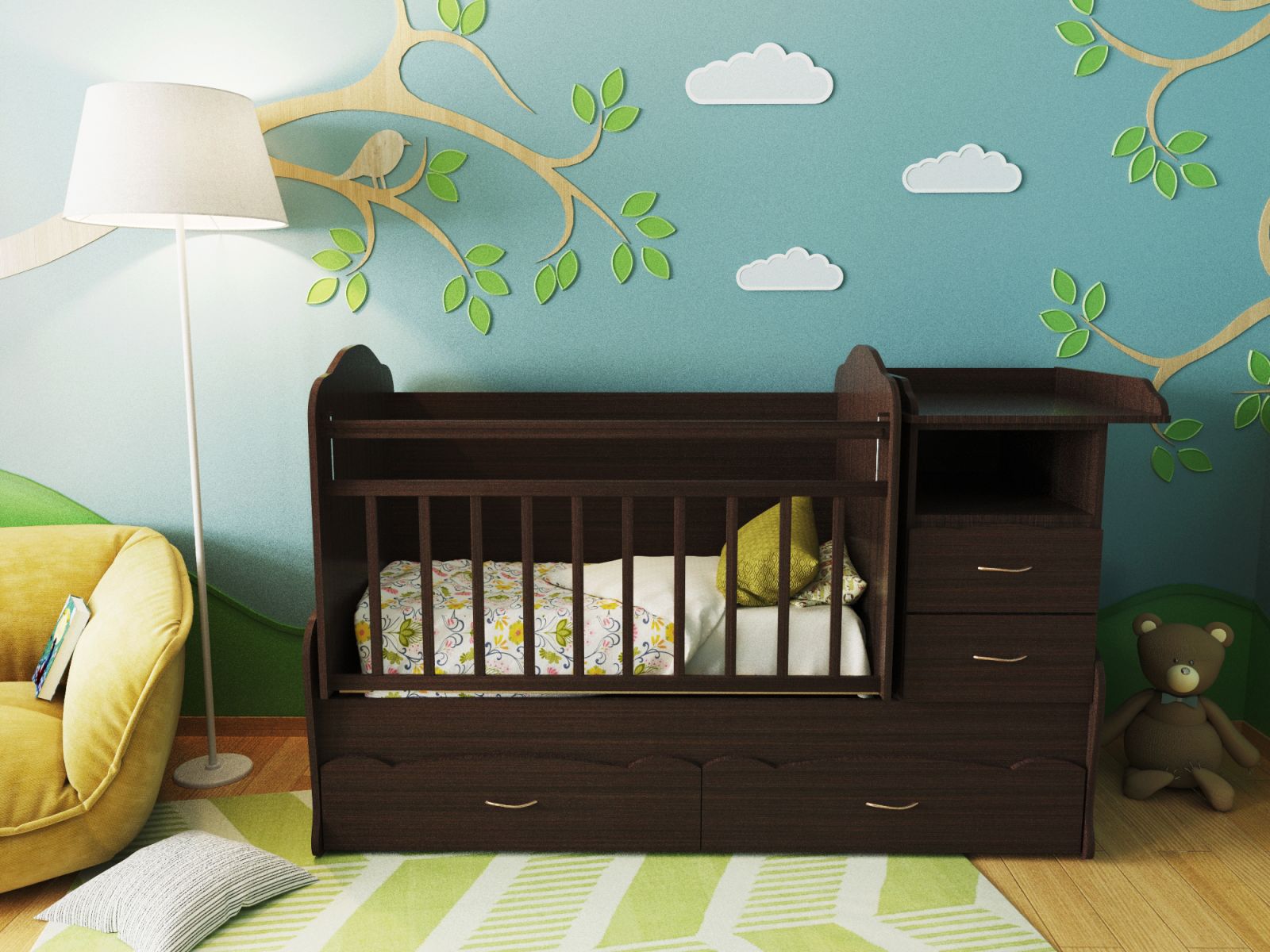 кроватка для новорожденного с пеленальным столиком