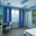 шторы в комнату подростка синие с тюлем