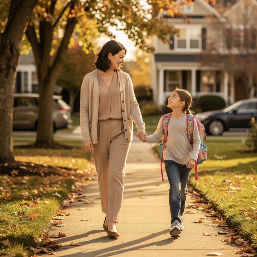 Няня на прогулке с ребенком