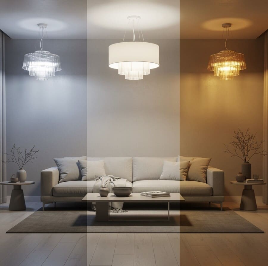 Различная температура цвета плафона люстры и настроение