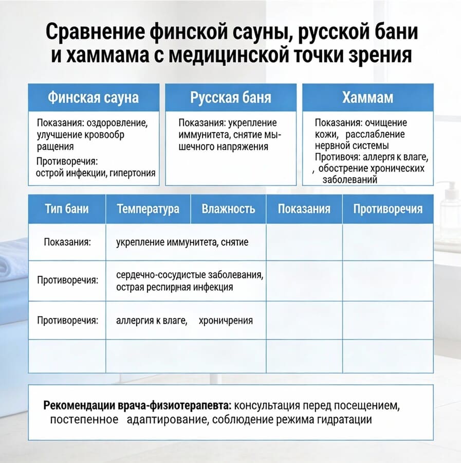 Сравнение сауны, хаммама, русской бани