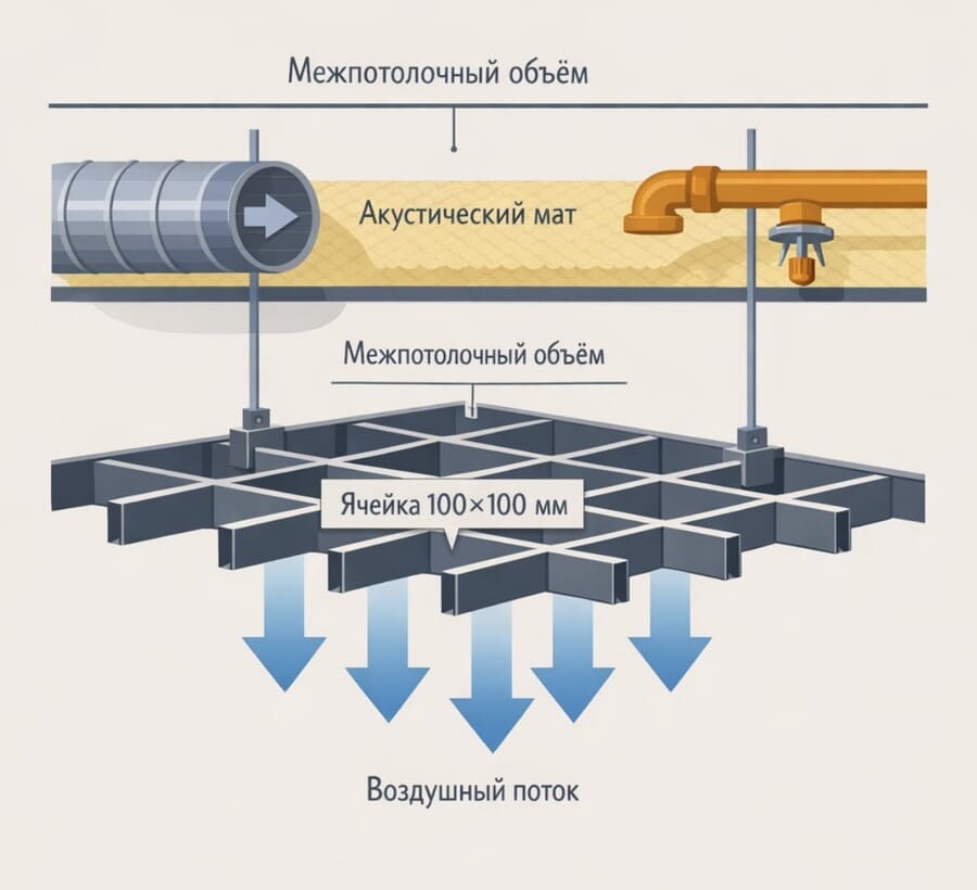 Потолок грильято структура