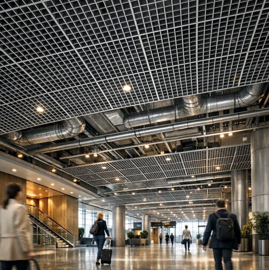 Потолок грильято в интерьере