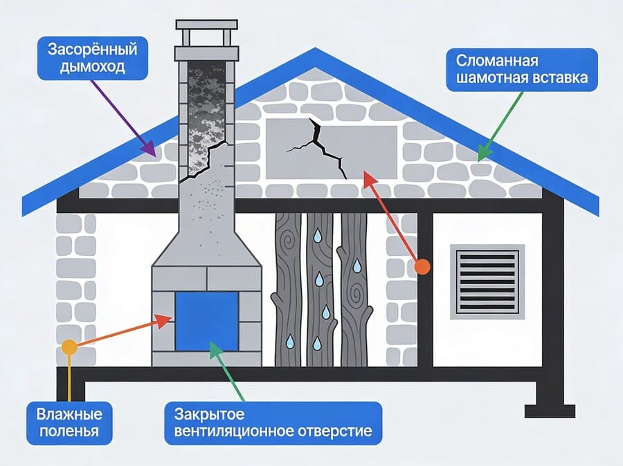 Причины, почему камин не греет