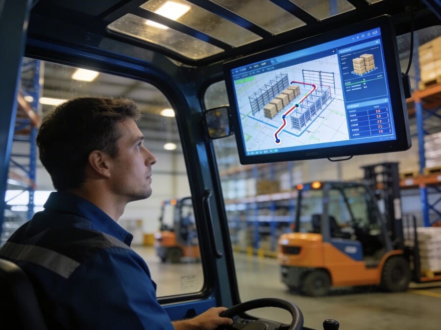 Оператор за работой вилочного погрузчика