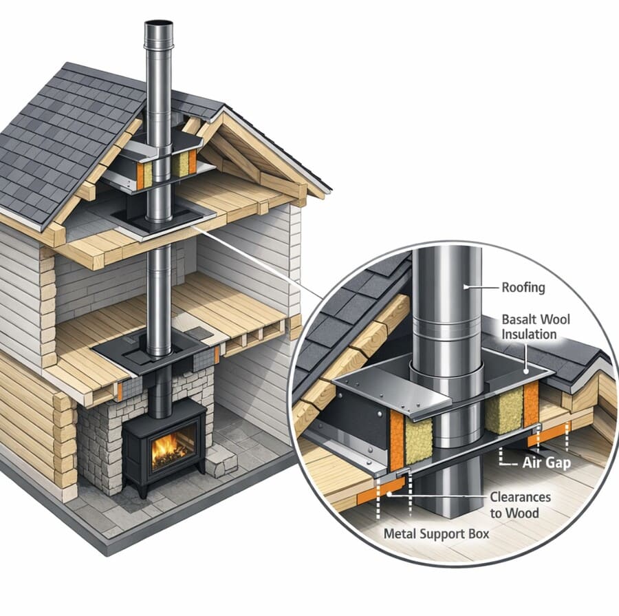 Схема проектирования камина в деревянном доме