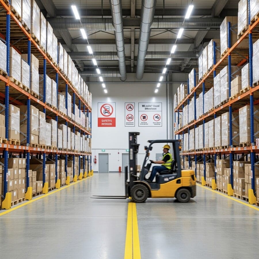 Вилочный погрузчик на складе