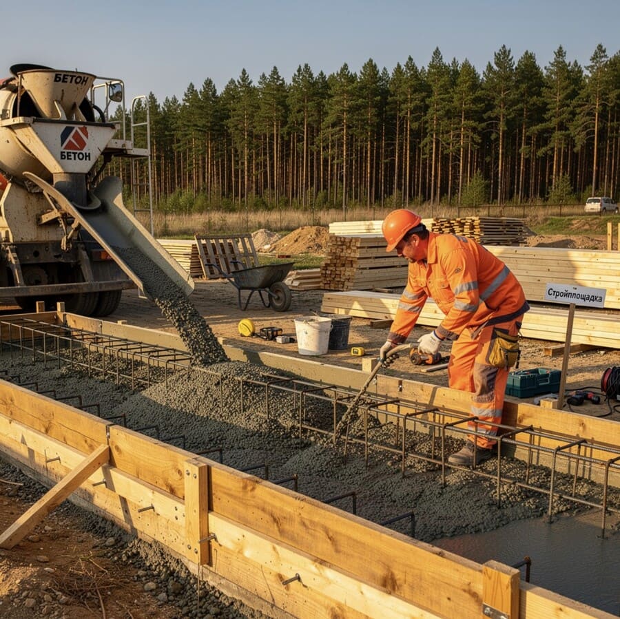 Заливка бетонного фундамента