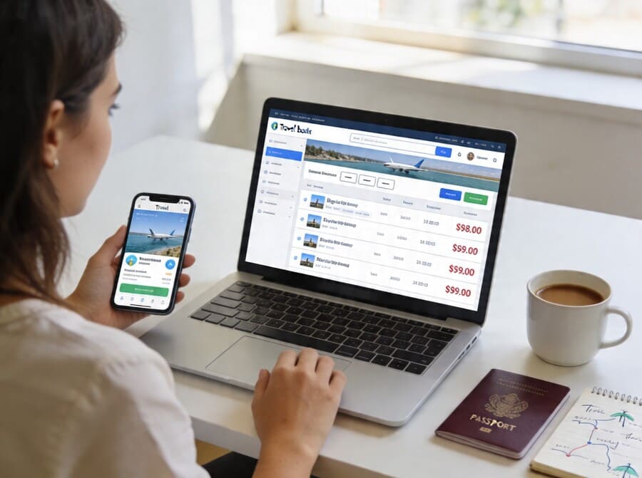 Девушка бронирует путешествие