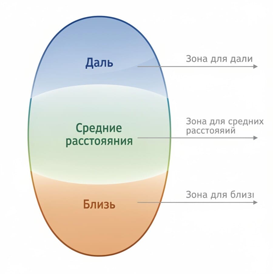 Крупный план прогрессивной очковой линзы в разрезе