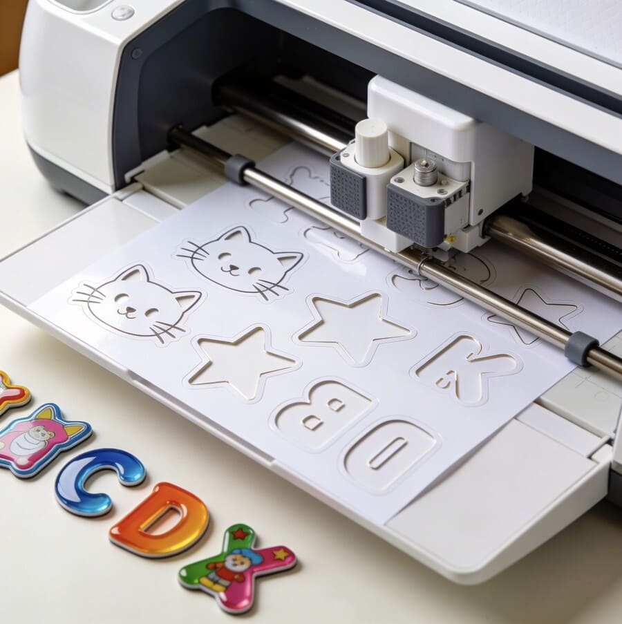 Настольный режущий плоттер белого цвета режет лист магнитного винила