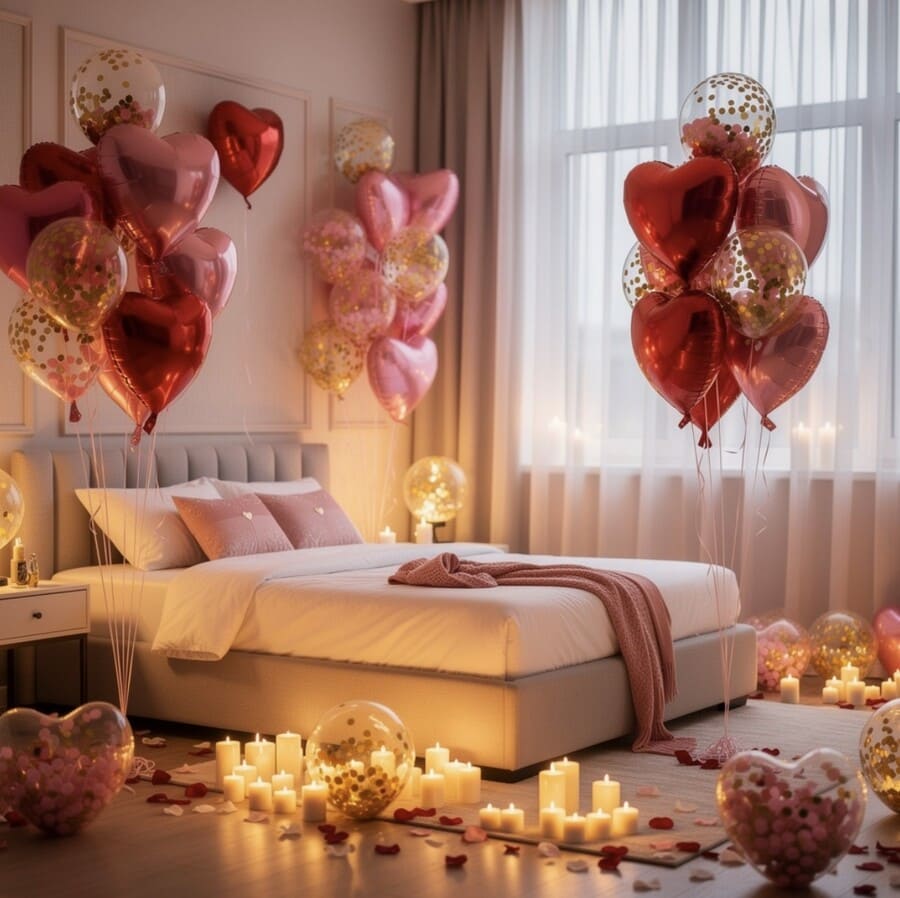 Романтический вечер, украшенный воздушными шарами