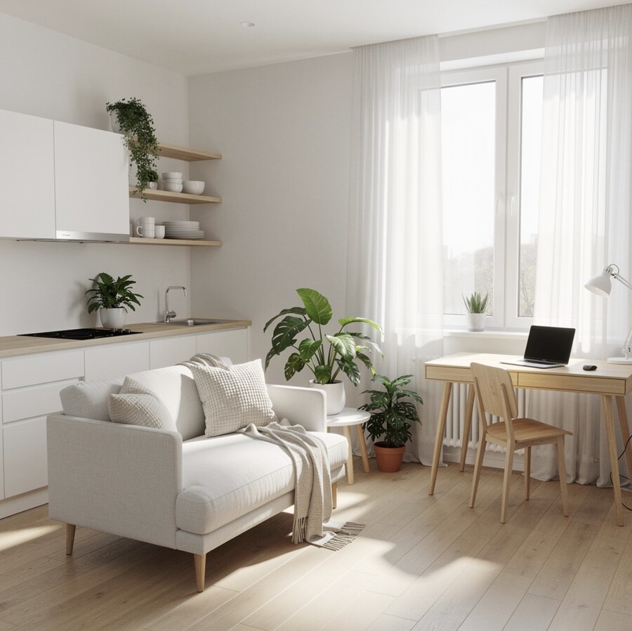 Светлая уютная студия площадью около 22 квадратных метров