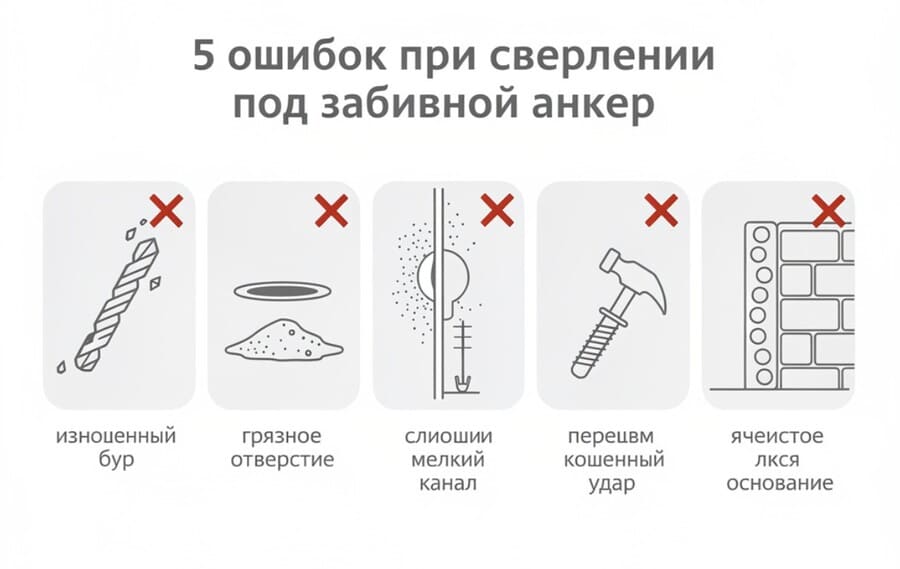 5 ошибок при сверлении под забивной анкер